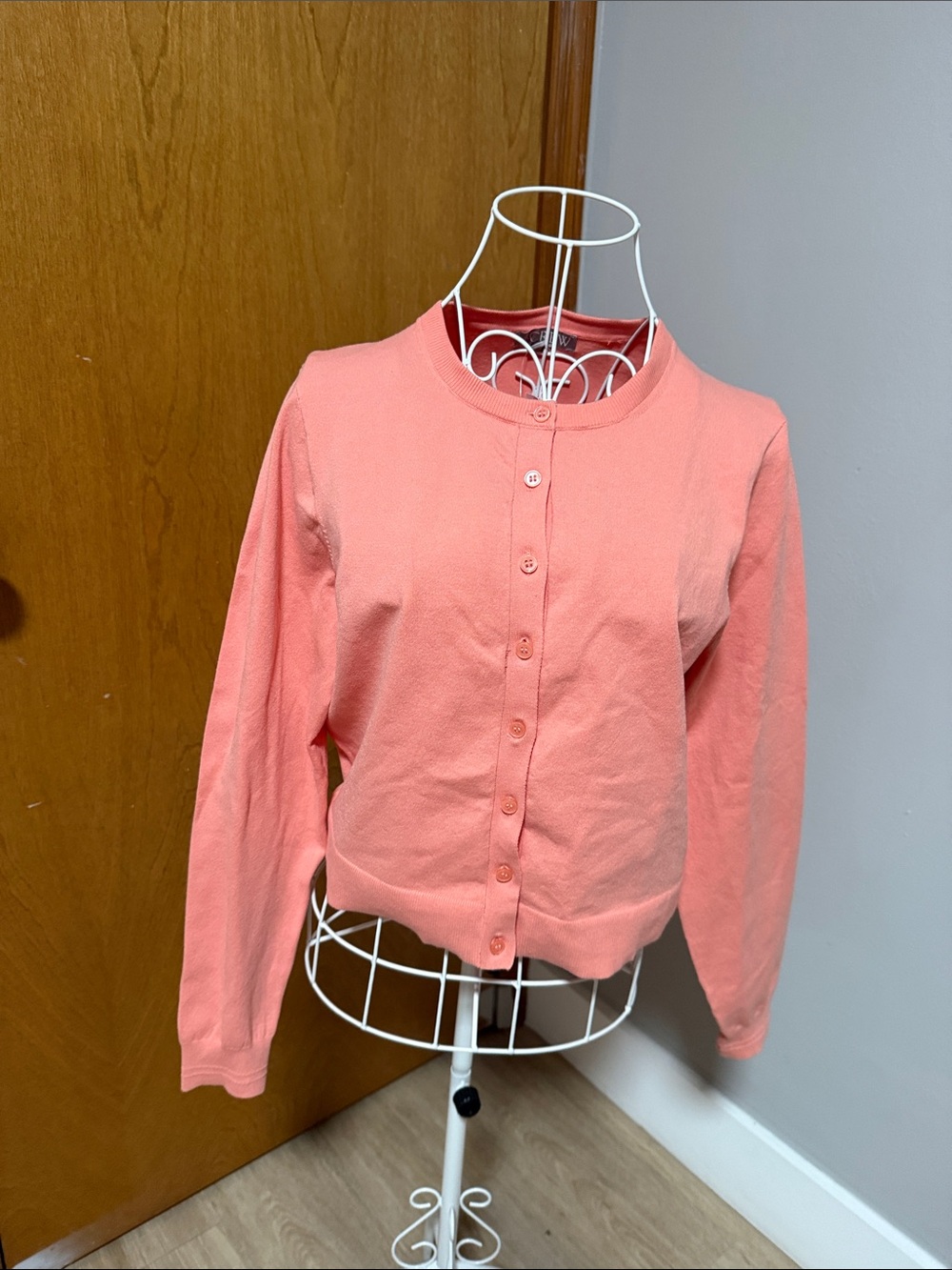 J. Crew Coral Button-Up Crewneck Cardigan